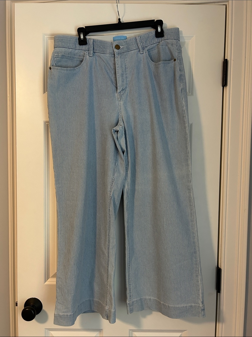 Draper James Light Blue Pinstripe Wide-Leg Jeans